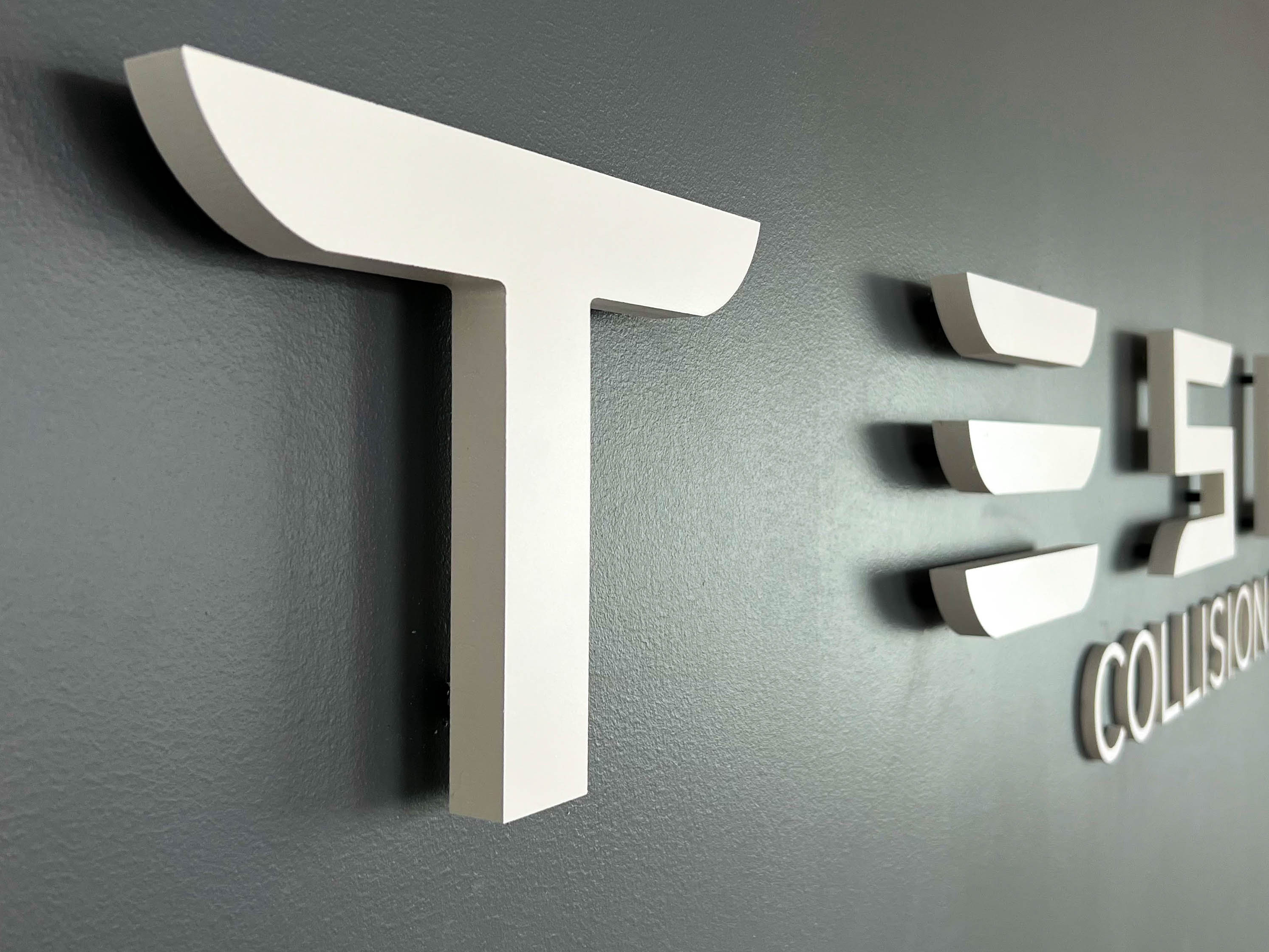 TESLA PVC LETTERS ON STAND OFFS